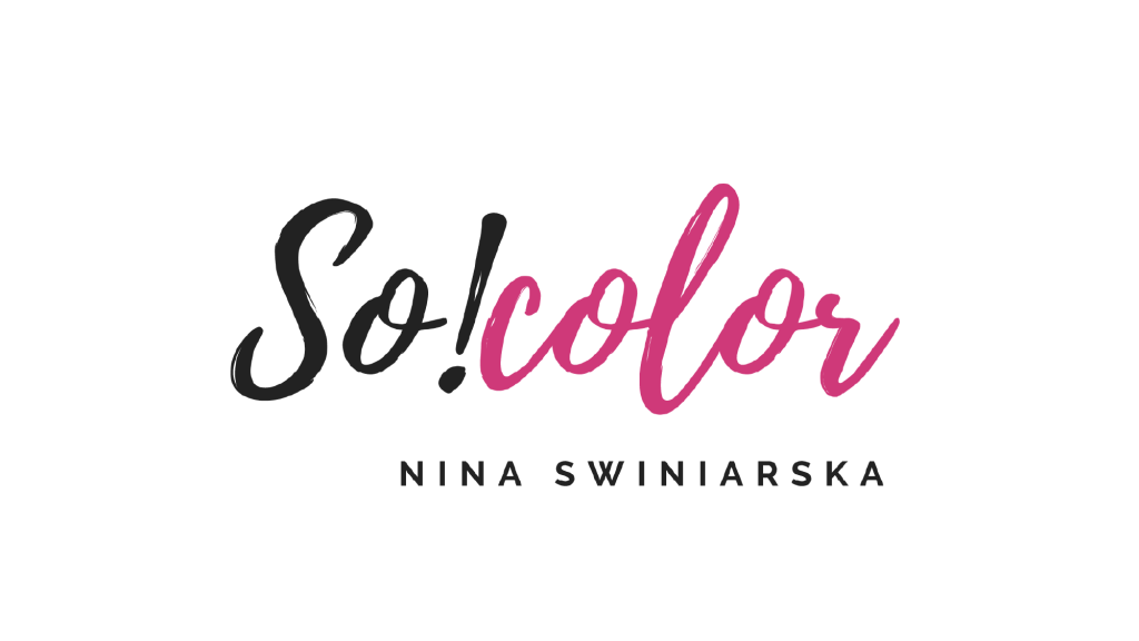 Logo design for 'So!color' by Nina Swiniarska featuring stylish typography in black and pink.